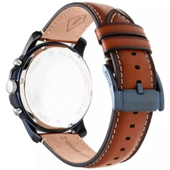 reloj fossil FS5151 caja acero azul pavonado fondo azul pulso cuero cafe miel