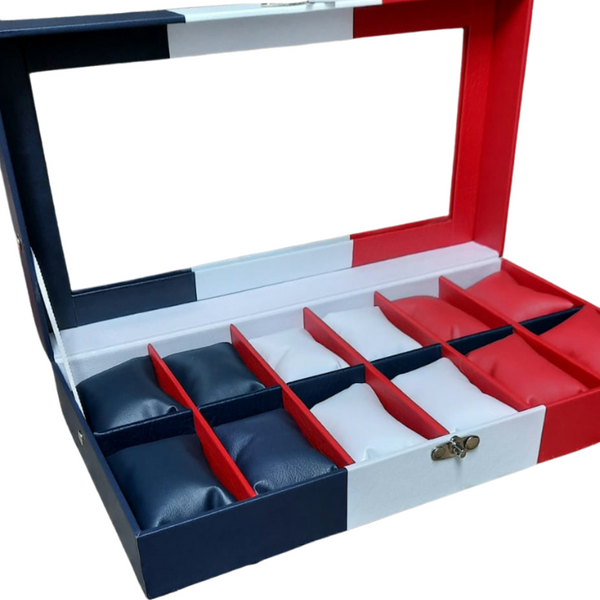 Relojera Organizador Para Reloj Azul, Blanca y Roja- Mediana 12 puestos