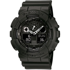 G-shock Referencia: GA-100-1A1DR Colección: hombre Composición: analogo, digital, cronometro, temporizador, alarma, calendario. cronógrafo Materiales: resina Color: negro Impermeabilidad: 20 atm Cristal: mineral Producto con garantía de 1 año en funcionamiento . Recomendaciones Reloj con resistencia al agua para sumergirse. No manipular los botones cuando se esté en contacto con el agua.